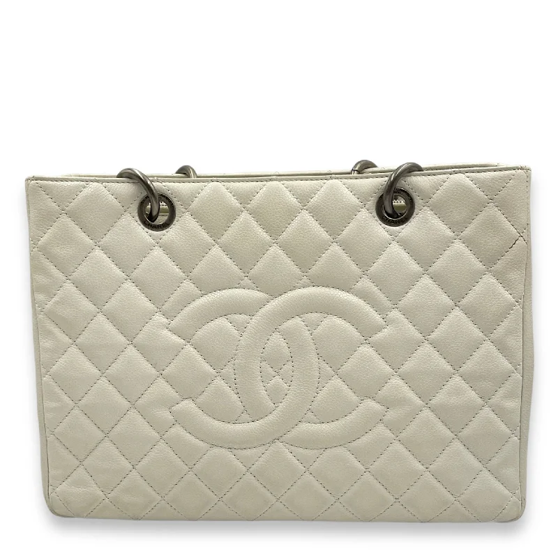 Odor-Resistant And Budget Bags Grand Shopping Tote White Shoulder Bag in Caviar Leather, Ruthenium-finish Brass hardware Stylish Totes, Special Discounts Odor-Resistant And Budget Bags Grand Shopping Tote White Shoulder Bag in Caviar Leather, Ruthenium-finish Brass hardware Stylish Totes, Special Discounts