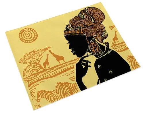 Casual Chic Deals African Queen Place Mats - Black/Gold (Set of 4) Premium Bags, Special Prices Casual Chic Deals African Queen Place Mats - Black/Gold (Set of 4) Premium Bags, Special Prices