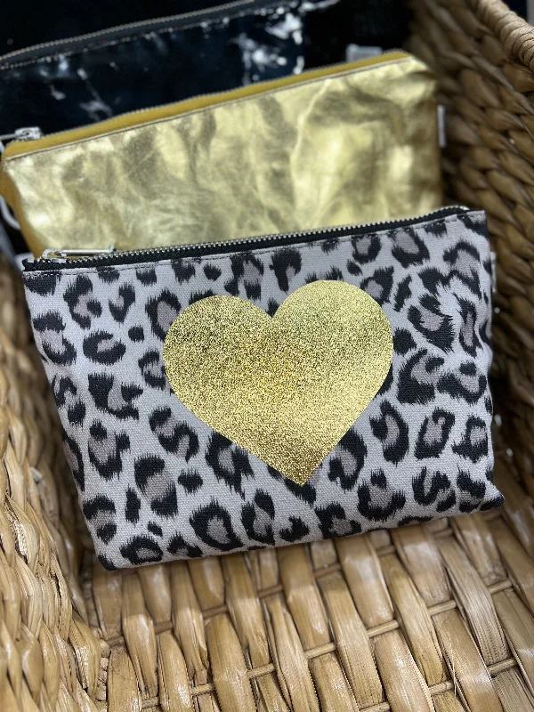 Chic And Edgy Leopard Makeup Bag with Gold Foil Heart NEW! Exclusive Discounts On Stylish Handbags Chic And Edgy Leopard Makeup Bag with Gold Foil Heart NEW! Exclusive Discounts On Stylish Handbags