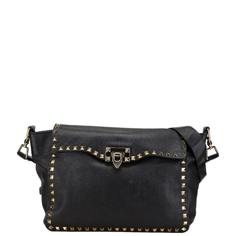 Must-Have Style Discounts Valentino Leather Studded Shoulder Bag Black Gold Designer Bags, Low Prices