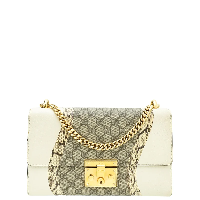 Clearance Bags For Budget Shoppers Gucci Bicolor GG Supreme Python Padlock Medium Shoulder Bag Designer-Inspired Bags, Best Prices Clearance Bags For Budget Shoppers Gucci Bicolor GG Supreme Python Padlock Medium Shoulder Bag Designer-Inspired Bags, Best Prices
