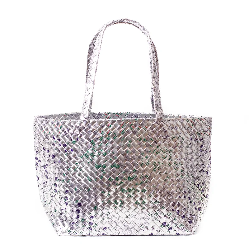 Edgy Bags For Bold And Daring Fashionistas Limited Edition - Silver Woven Tote Elegant Bags With Limited Stock Available