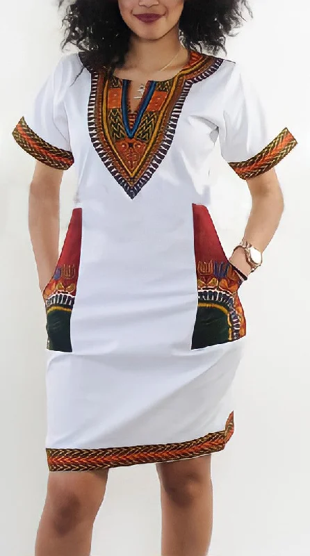 Seasonal Fashion Dashiki Dress - White Trendy Bags, Huge Savings