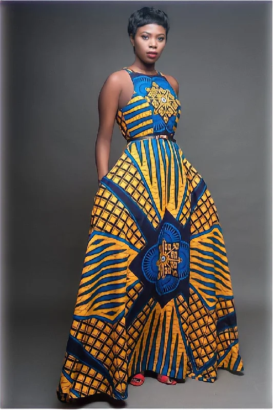 Big Discounts Afrocentric Maxi Dress (Blue-Yellow) Upgrade Your Look With Fashionable Bags Big Discounts Afrocentric Maxi Dress (Blue-Yellow) Upgrade Your Look With Fashionable Bags