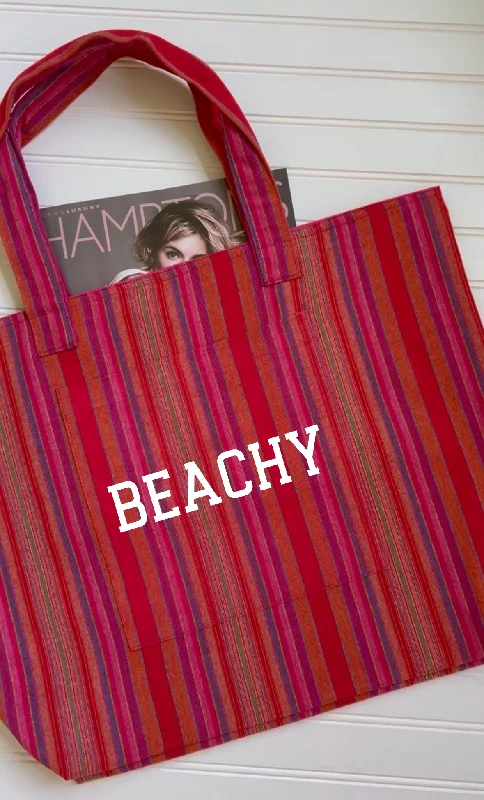 Retro Lovers Pink Happy Stripe Everything Bag - White Matte BEACHY Chic Handbags At Special Promotional Prices Retro Lovers Pink Happy Stripe Everything Bag - White Matte BEACHY Chic Handbags At Special Promotional Prices
