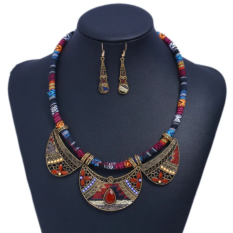 Fresh Styles, Fresh Deals Tribal Cord Necklace and Cloth Earring Set - Brown Affordable Elegance, Grab Yours Now Fresh Styles, Fresh Deals Tribal Cord Necklace and Cloth Earring Set - Brown Affordable Elegance, Grab Yours Now