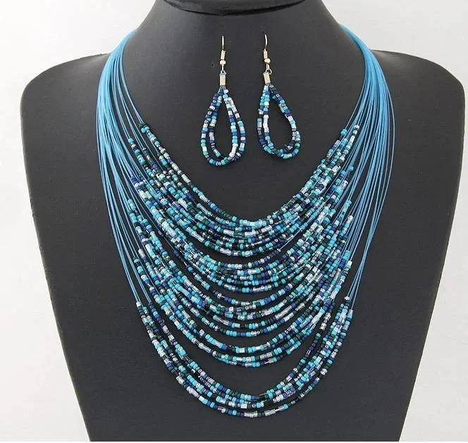 Chic Style, Always In Vogue Multi Layer Beaded Necklace Set- Blue Best Handbag Sale Of The Season Chic Style, Always In Vogue Multi Layer Beaded Necklace Set- Blue Best Handbag Sale Of The Season