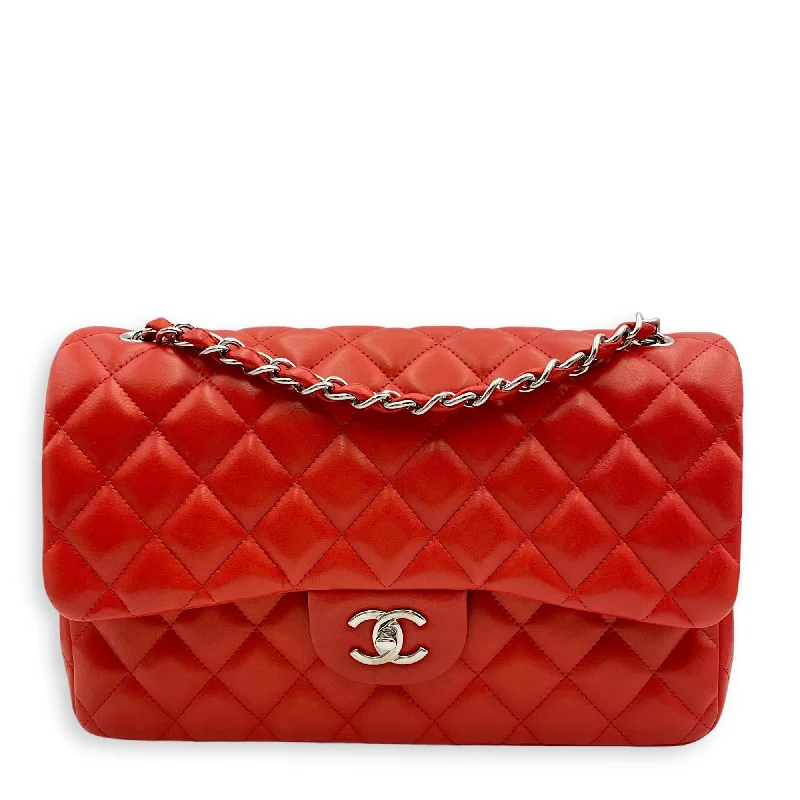 Stylish Statements Classic (DF) Jumbo Red Shoulder Bag in Lambskin, Silver hardware Limited-Time Sale On Trendy Handbags – Don't Miss Out Stylish Statements Classic (DF) Jumbo Red Shoulder Bag in Lambskin, Silver hardware Limited-Time Sale On Trendy Handbags – Don't Miss Out