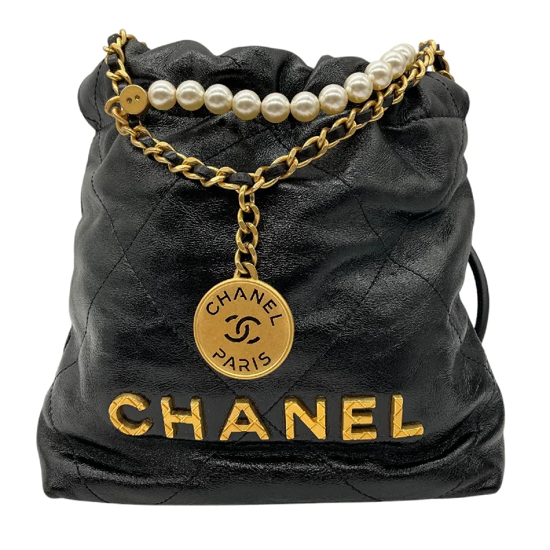 Seasonal Clearance Bags For Summer Chanel Black 2023/24 Metiers d'Art Collection Shiny Lambskin Leather Mini 22 Handbag Best Deals On Premium Handbags