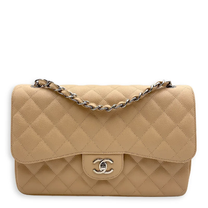 Bags For Minimalist And Functional Design Classic (DF) Jumbo Beige Shoulder Bag in Caviar Leather, Silver hardware Everyday Handbags At Wallet-Friendly Rates Bags For Minimalist And Functional Design Classic (DF) Jumbo Beige Shoulder Bag in Caviar Leather, Silver hardware Everyday Handbags At Wallet-Friendly Rates