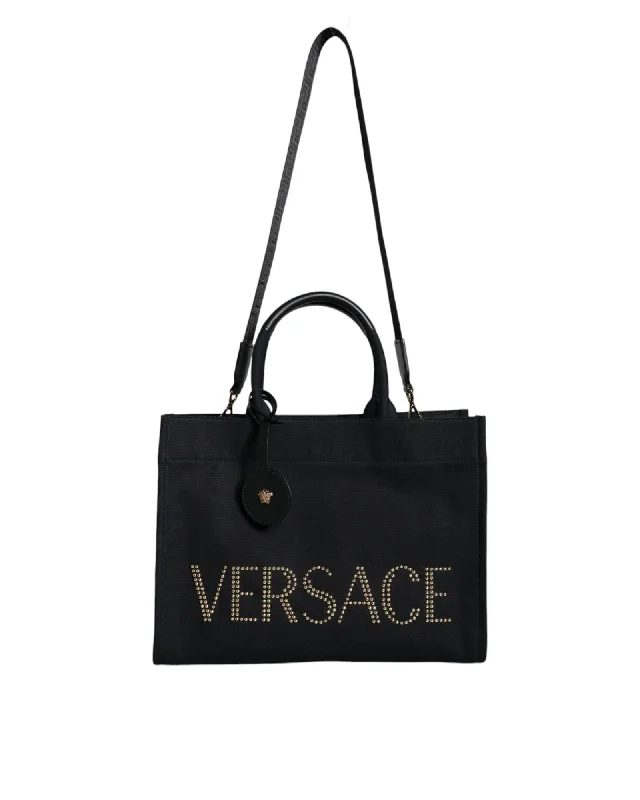 Versace Jeans Couture Studded Tote Bag in Black Stylish And Functional Bags Now At Reduced Rates Versace Jeans Couture Studded Tote Bag in Black Stylish And Functional Bags Now At Reduced Rates