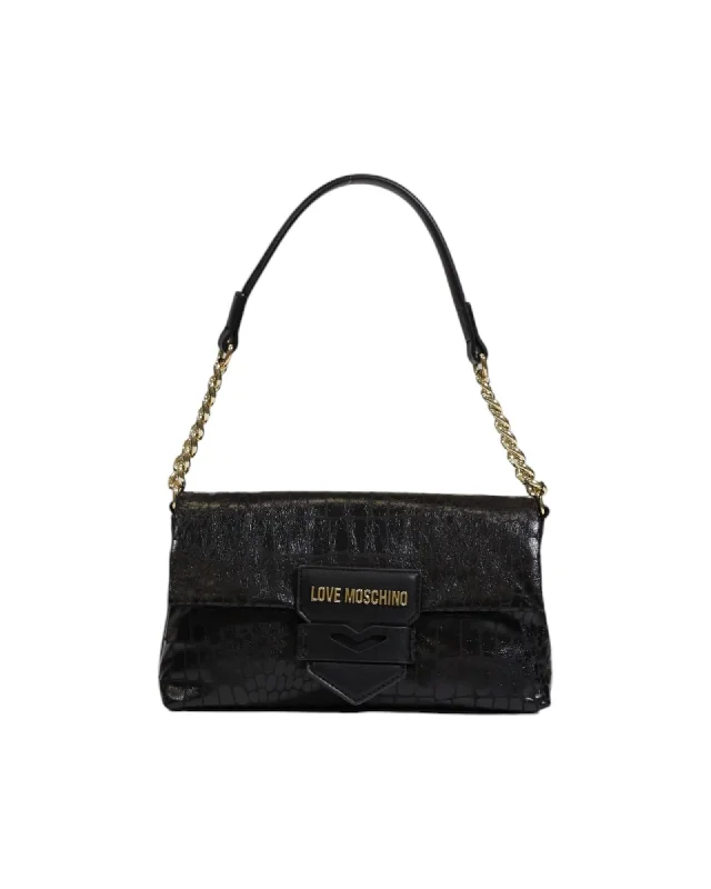Love Moschino Black Printed Handbag with Clip Fastening Upgrade Your Look With Our Exclusive Bag Deals Love Moschino Black Printed Handbag with Clip Fastening Upgrade Your Look With Our Exclusive Bag Deals