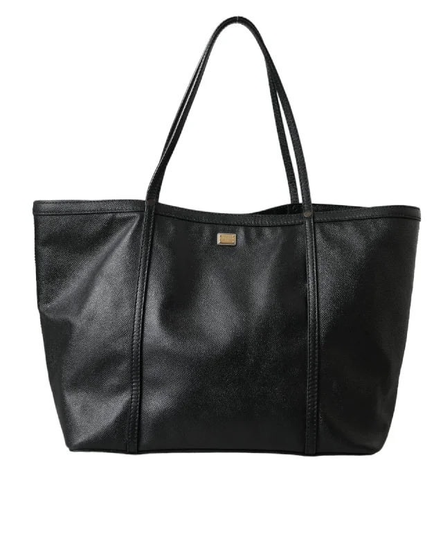 Dolce & Gabbana  Sicily Black Leather Tote Bag Elegant Bags, Limited Stock
