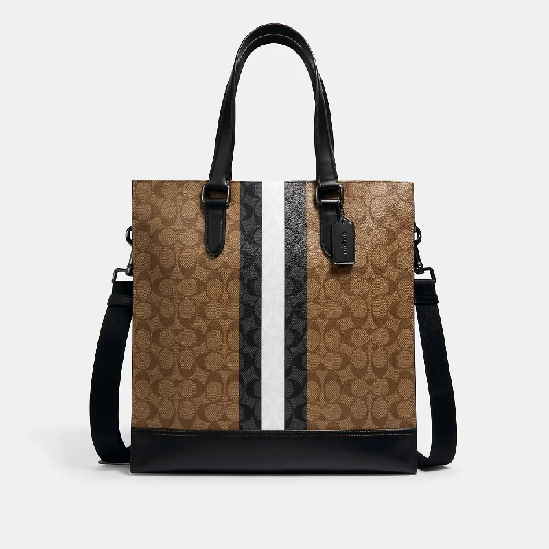 Coach Outlet Graham Structured Tote In Blocked Signature Canvas With Varsity Stripe Affordable Elegance With High-Quality Bags