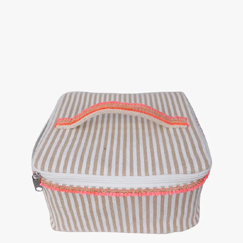 Anya Beige Cotton Multi-Box Cosmetic Case Fashionable Handbags, Limited-Time Deals
