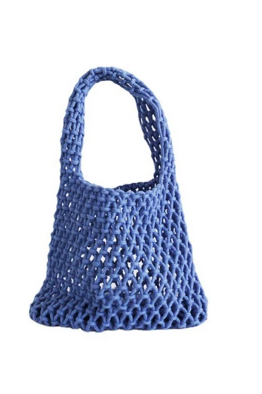 Solid Color Hollow Mesh Woven Bucket Bag Carry Elegance For Less