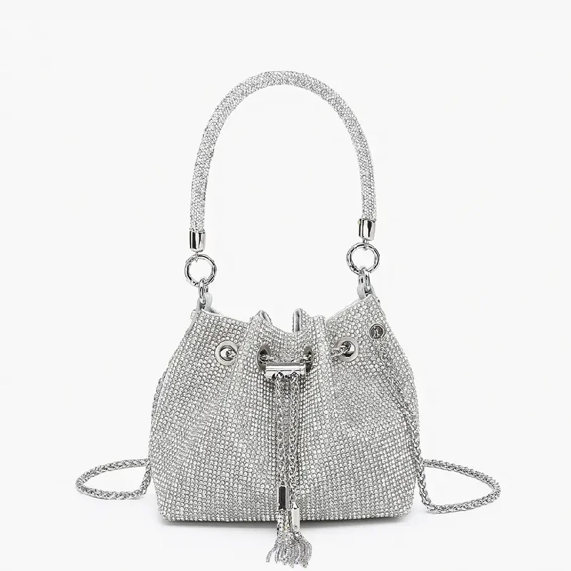 Ginette Silver Rhinestone Cinched Bucket Bag Exclusive Bag Deals – Perfect For Any Occasion Ginette Silver Rhinestone Cinched Bucket Bag Exclusive Bag Deals – Perfect For Any Occasion
