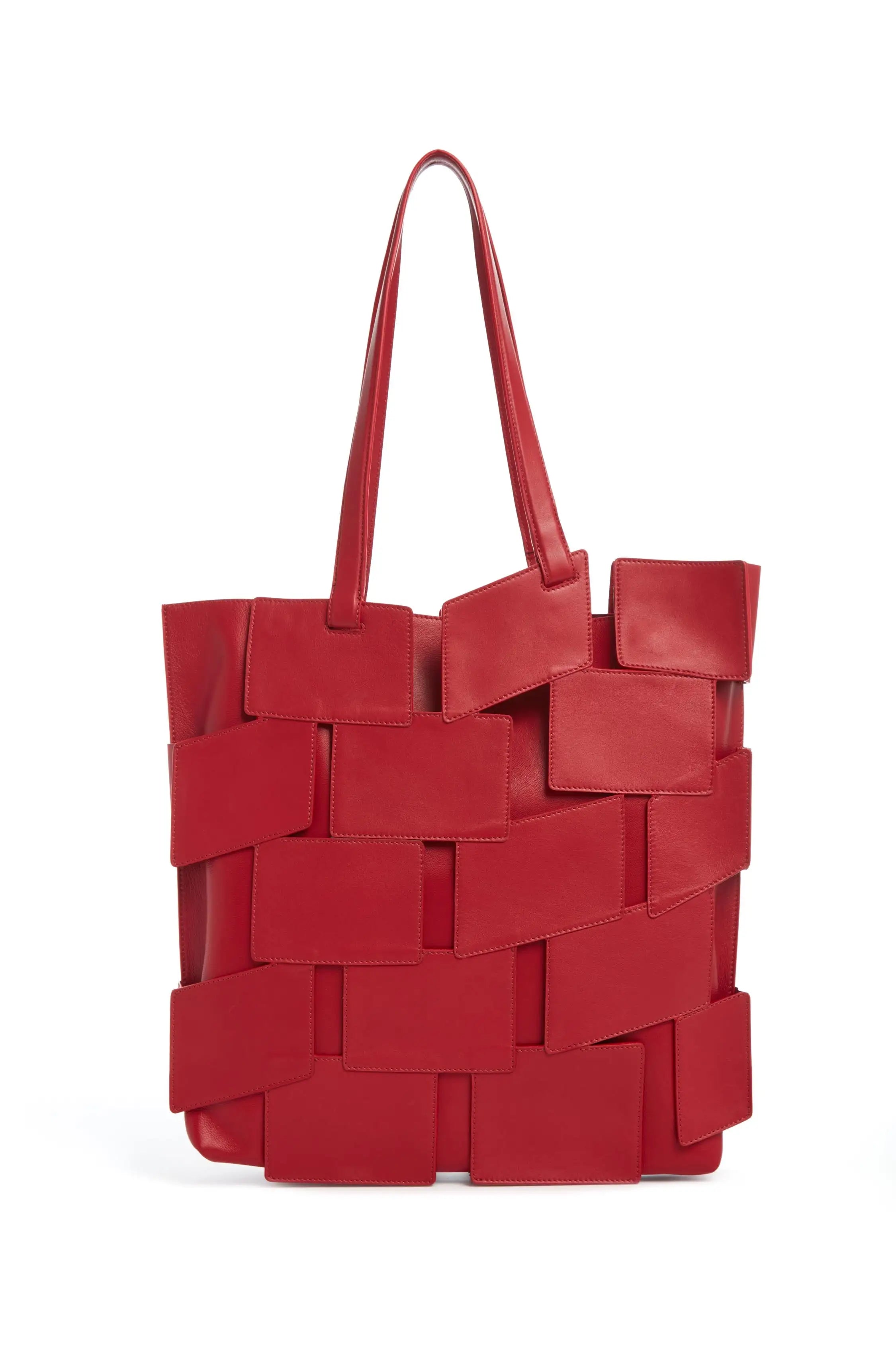Lacquered Tote Bag in Red Topaz Patchwork Leather Elegant Bags, Limited Stock