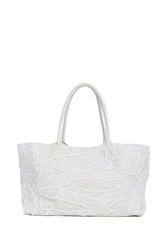 Mcewan Tote Bag in Ivory Leather with Cotton Macrame Affordable Luxury With Top-Quality Handbags