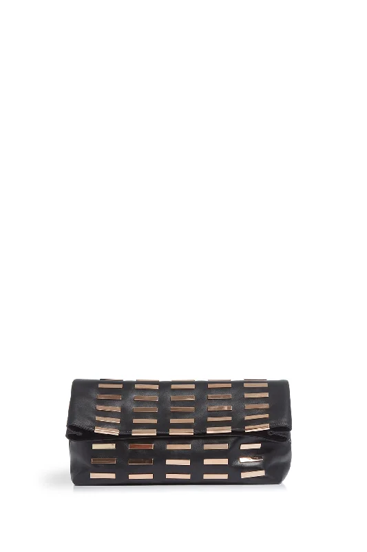 Phoebe Foldover Bag in Black Nappa Leather with Rose Gold Hardware Designer Bags At Low Prices