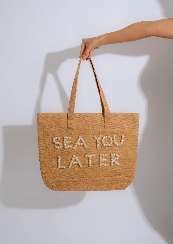 Sea You Later Pearl Tote Bag Nude Trendy Backpacks With Big Discounts