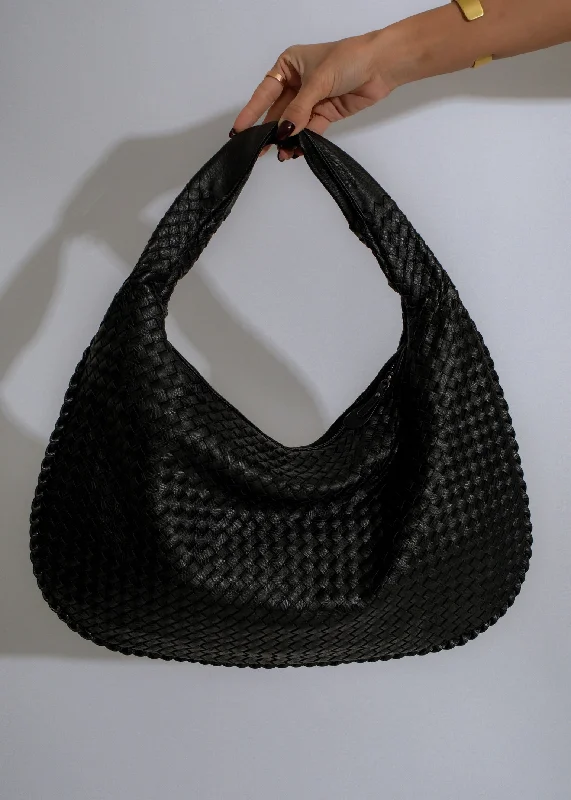 Serenade Woven Hobo Handbag Black Sleek Bags, Perfect Prices