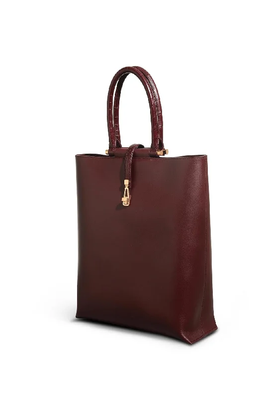 Vevers Tote Bag in Bordeaux Leather with Crocodile Leather Handle Timeless Bags, Flash Sale