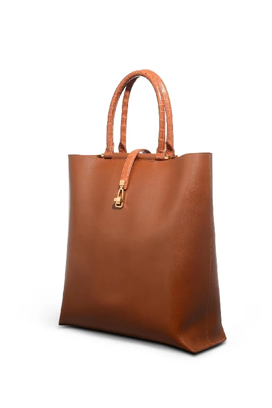 Vevers Tote Bag in Cognac Leather with Crocodile Leather Handle Flash Sale On Handbags Vevers Tote Bag in Cognac Leather with Crocodile Leather Handle Flash Sale On Handbags