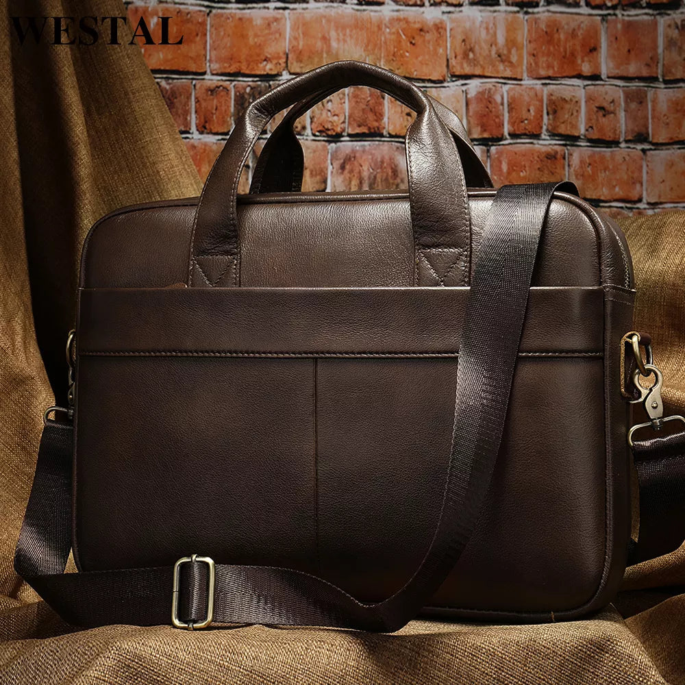 WESTAL Men's Bag Genuine Leather Men Briefcase for Laptop 14 Messenger Men's Leather Bag Business Portfolio for Document A4 7022 Trendy Totes, Shop & Save WESTAL Men's Bag Genuine Leather Men Briefcase for Laptop 14 Messenger Men's Leather Bag Business Portfolio for Document A4 7022 Trendy Totes, Shop & Save