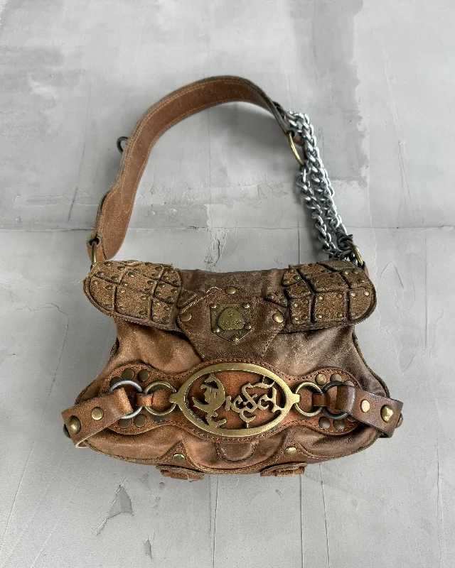 DIESEL 90'S BROWN LEATHER & CHROME SHOULDER BAG Shop Stylish Bags At Unbeatable Prices