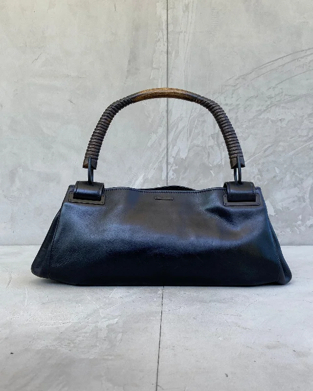 GUCCI BY TOM FORD FW2002 LEATHER & WOOD HANDLE SHOULDER BAG Premium Handbags At Unbeatable Markdowns