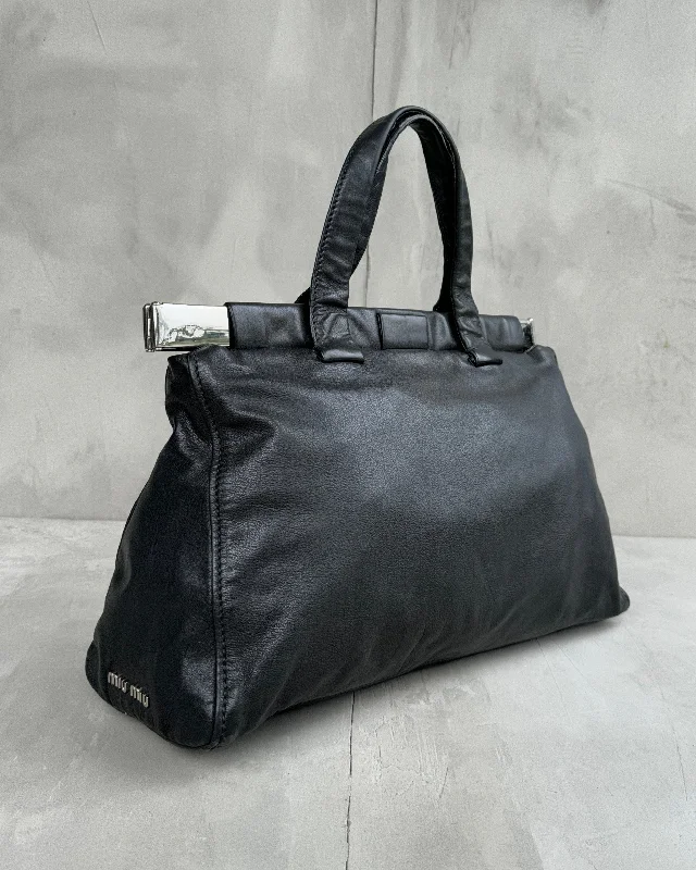 MIU MIU 90'S BLACK LEATHER & CHROME BAR SHOULDER BAG Sleek Bags, Perfect Prices