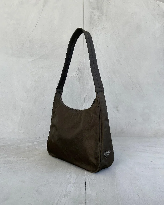 PRADA NYLON KHAKI SHOULDER BAG Timeless Handbags At Reduced Prices