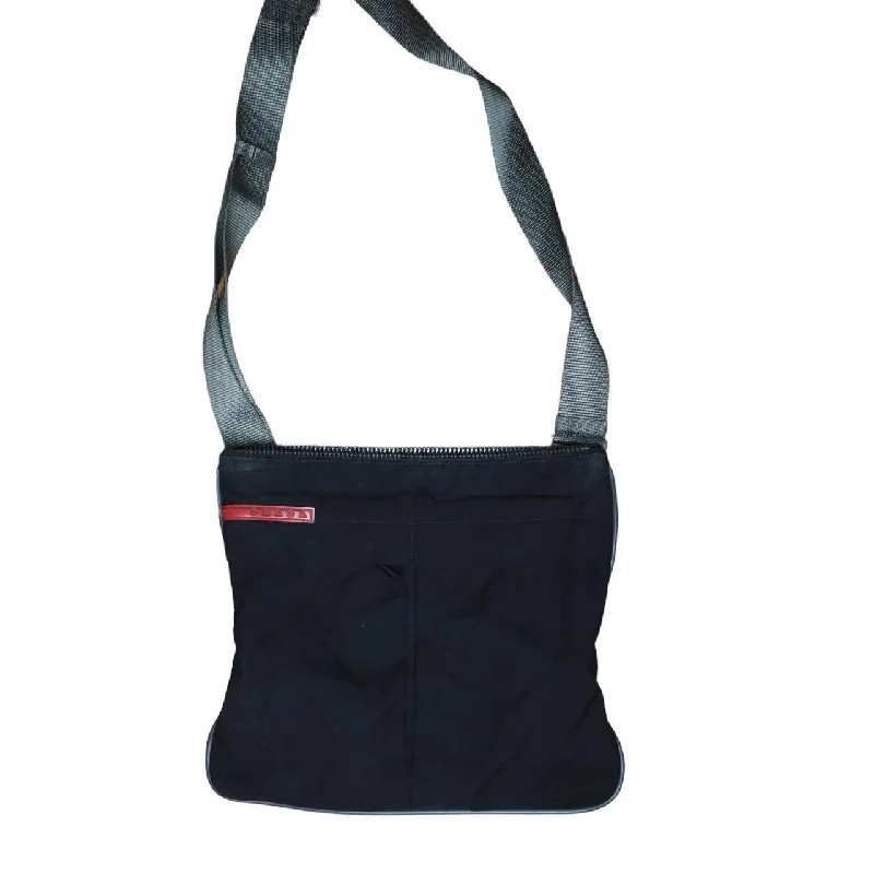 PRADA SPORTS BLACK RED LOGO NYLON SHOULDER BAG Flash Sale On Handbags