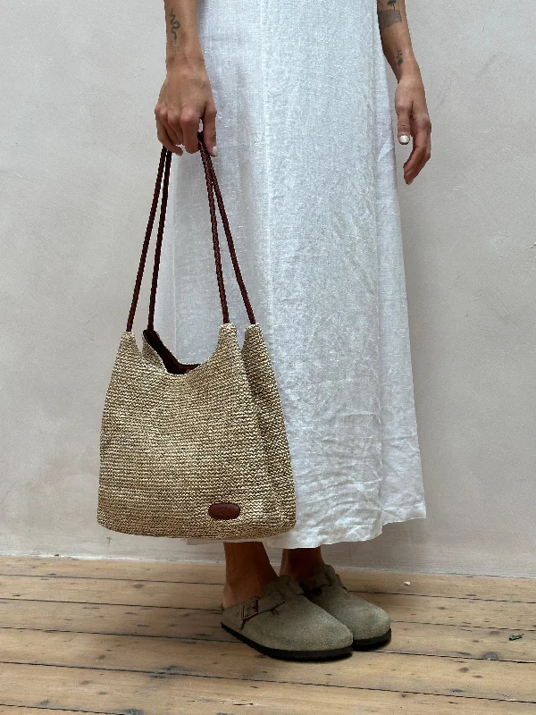 Vintage Leather & Straw Shoulder Bag Everyday Bags, Budget-Friendly