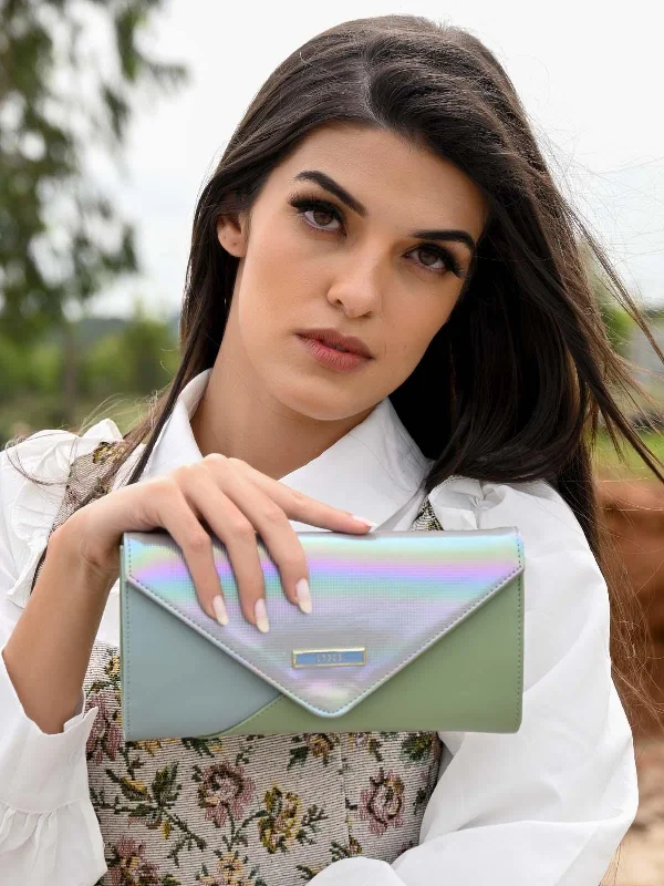 Odette Women Awe-Worthy Green Colo-Blocked Clutch High-End Bags, Low-End Prices