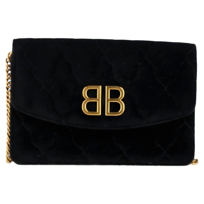 Balenciaga BB Round Wallet on Chain Quilted in Black Velvet Seasonal Sale On Trendy Handbags Balenciaga BB Round Wallet on Chain Quilted in Black Velvet Seasonal Sale On Trendy Handbags