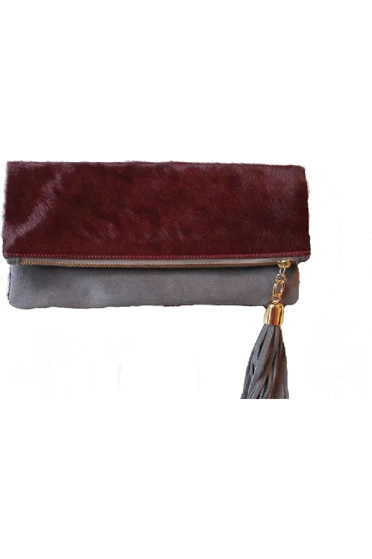 Cece Burgundy Hair on Hide Reversible to Grey Suede Foldover Clutch The Perfect Bag Sale Is Here Cece Burgundy Hair on Hide Reversible to Grey Suede Foldover Clutch The Perfect Bag Sale Is Here