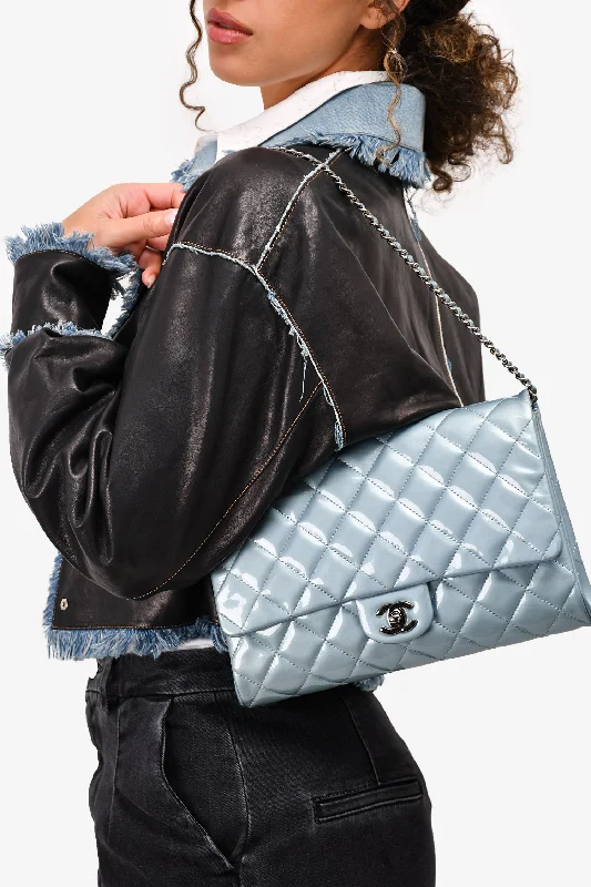 Pre-Loved Chanel™ 2012 Blue Patent Quilted Clutch On Chain Stylish And Durable Handbags At Great Value
