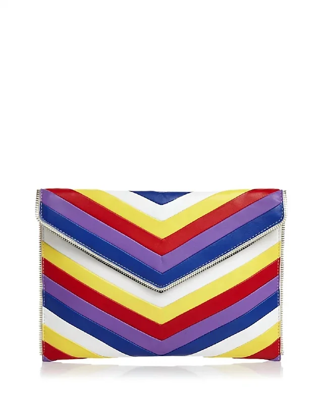 Chevron Quilted Leo Leather Clutch In Rainbow Affordable Elegance With High-Quality Bags Chevron Quilted Leo Leather Clutch In Rainbow Affordable Elegance With High-Quality Bags