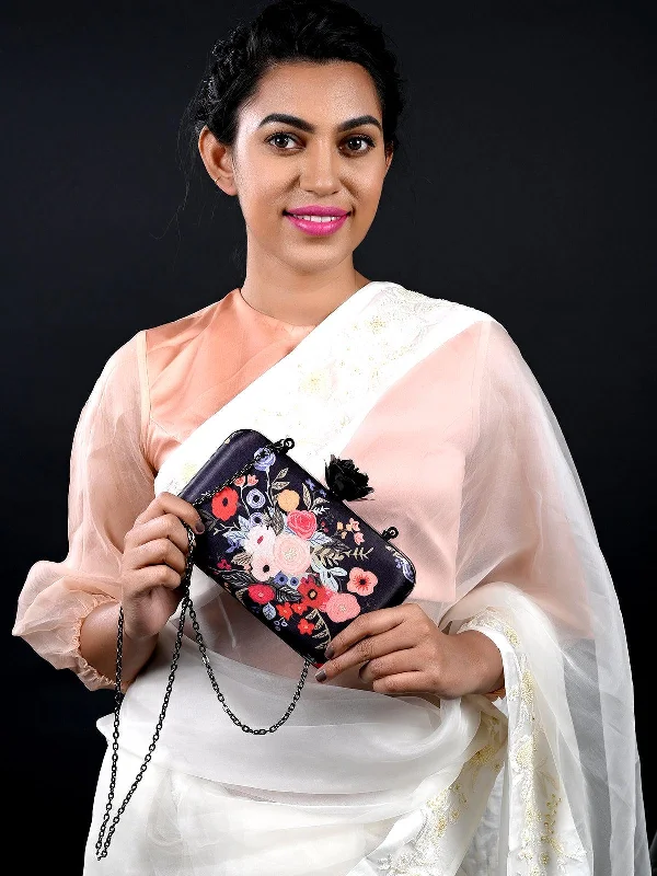 Odette Women Black Floral Print Elegant Box Clutch Luxury Handbags At Budget-Friendly Rates Odette Women Black Floral Print Elegant Box Clutch Luxury Handbags At Budget-Friendly Rates