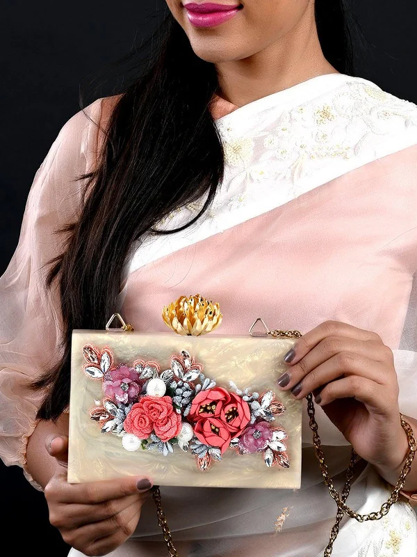 Odette Women Golden Resin Embellished Beautiful Box Clutch Flash Sale On Designer Bags Odette Women Golden Resin Embellished Beautiful Box Clutch Flash Sale On Designer Bags