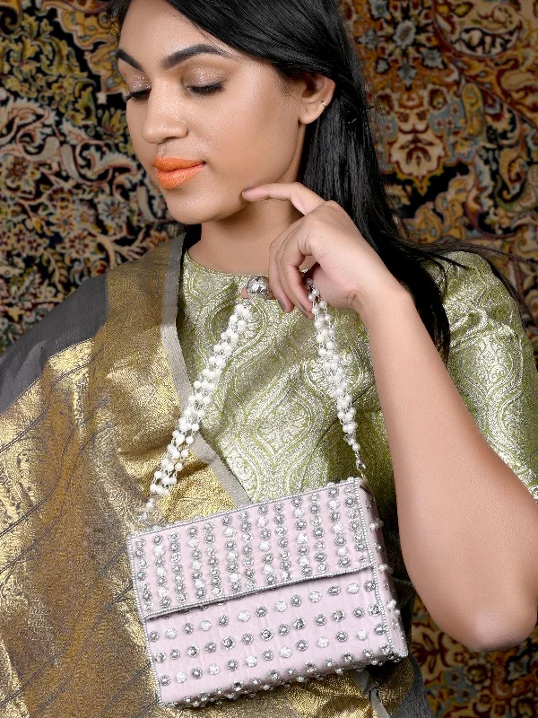 Odette Women Lavender Embellished Box Clutch Premium Handbags At Exclusive Prices