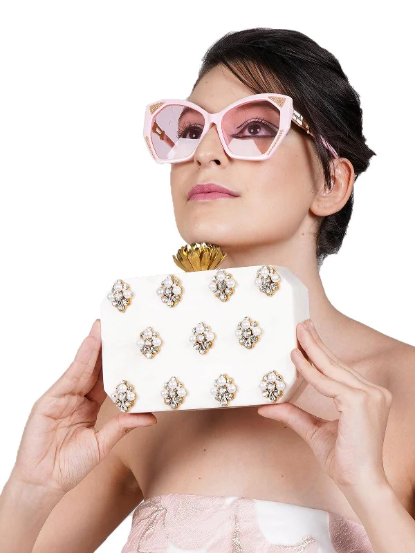 Odette Women Marble White Shade Resin Clutch! Your Perfect Bag At The Perfect Price Odette Women Marble White Shade Resin Clutch! Your Perfect Bag At The Perfect Price
