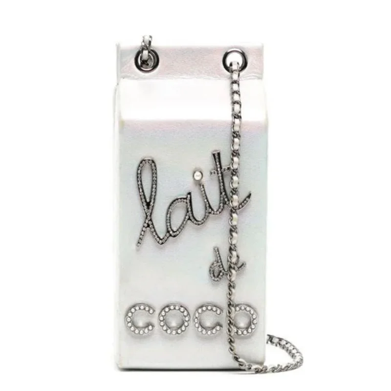 Iridescent Silver Lait de Coco Milk Carton Bag Designer Bags At Exclusive Clearance Prices Iridescent Silver Lait de Coco Milk Carton Bag Designer Bags At Exclusive Clearance Prices