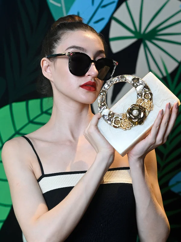 Odette Off White Resin Embellished Clutch For Women Premium Handbags At Exclusive Prices Odette Off White Resin Embellished Clutch For Women Premium Handbags At Exclusive Prices