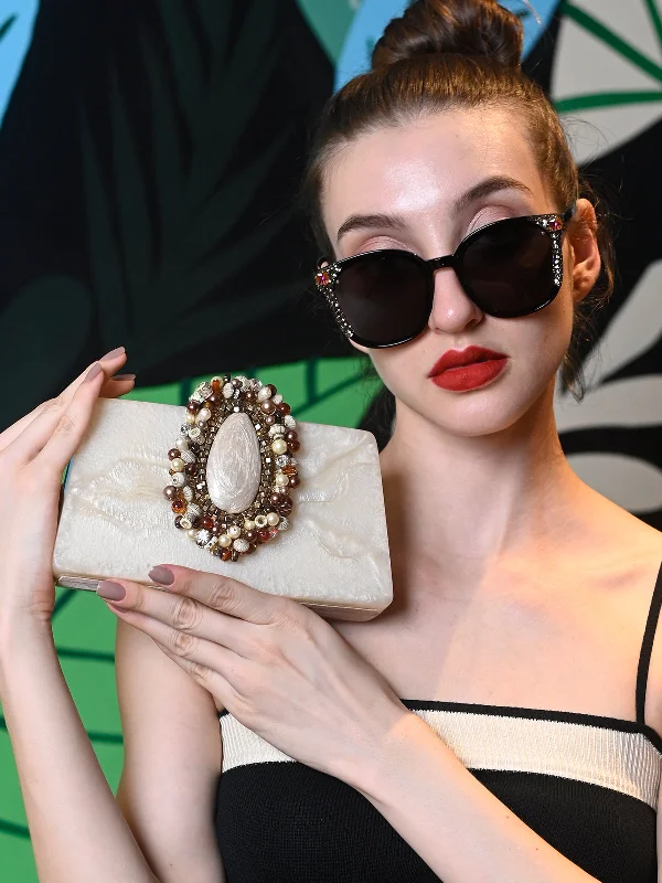 Odette Off White Resin Embellished Clutch For Women Unmissable Deals On Trendy Handbags Odette Off White Resin Embellished Clutch For Women Unmissable Deals On Trendy Handbags