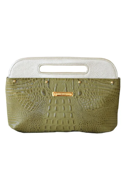 Olive Croc Leather Clutch Cover Designer Bags, Low Prices