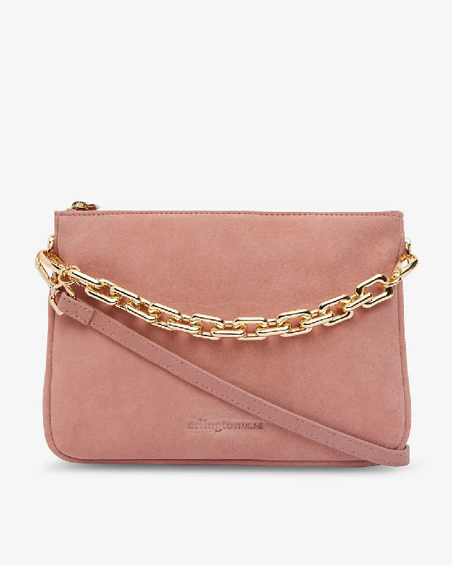 Samantha Crossbody - Dusty Pink Suede Carry Elegance For Less