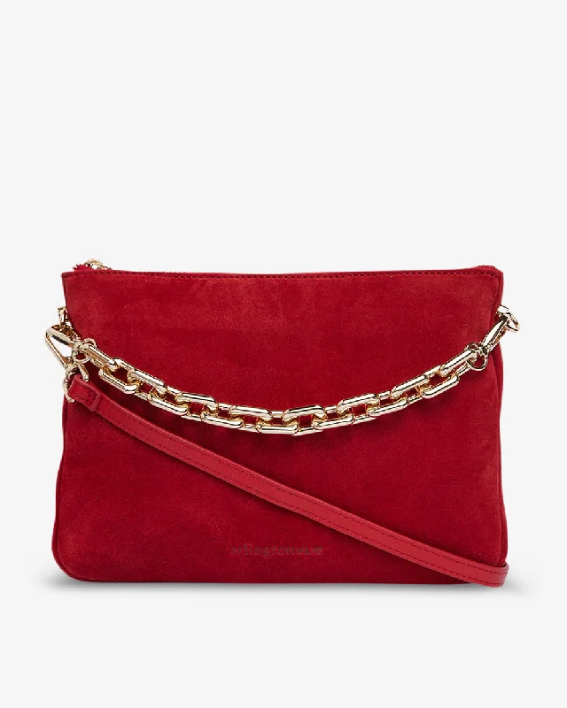 Samantha Crossbody - Red Suede Trendy Handbags At Limited-Time Discounts
